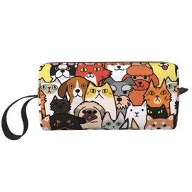 JKJOJIA Dog Cat Face Doodle Animal Makeup Bag Organizer Small Cosmetic Bags Portable Travel Toiletry Bag With Handle Simple Accessories Storage Zipper Pouch For Women Girl
