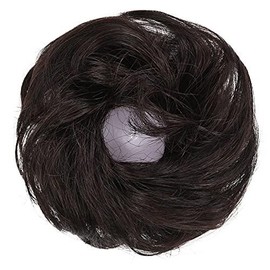 100% Human Hair Messy Bun Hair Pieces Drawstring Hair Scrunchie Wedding Donut Hair Ring Daily Hair Bun Lady Styling Tool Hair Accessories for Women Girls (BlackBrown) - Color: Light Brown