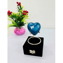 Nautical Replica Hub Small Keepsake Heart Cremation Urn For Ashes With Fly Bird Print Memorial Urn With Box & Stand (Blue Aluminium)