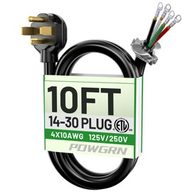 POWGRN 30 Amp 4 Prong Dryer Cord 10 FT Black, 10/4 Gauge Appliance Dryer Power Cord NEMA 14-30P to 4-Wire, Pure Copper Wire, ETL Listed