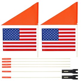 2Pcs Bike Safety Flag/USA Flag Six Foot Heavy Duty Fiberglass Pole Polyester Full Color Tear-Resistant Waterproof Flag Orange Safety Flag Bicycle Flag and American Flag