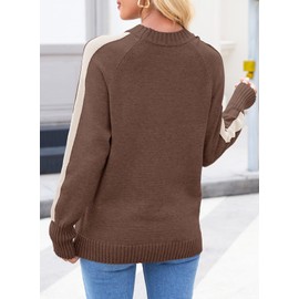 Dokotoo Womens Sweater Casual Long Sleeve Crewneck Color Block Knit Plus Size Sweaters for Women Loose Warm Pullover Jumper Top Teacher Outfits Brown XX-Large