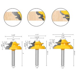 1/4 Inch Shank Router Bit，45 Degree Lock Miter Router Bit , for 31/64", 37/64",3/4" Cutting Height,3-Piece Joint Router Bits, Wood Milling Cutter Glue Joint Tools Set(3PCS 1/4 Shank)