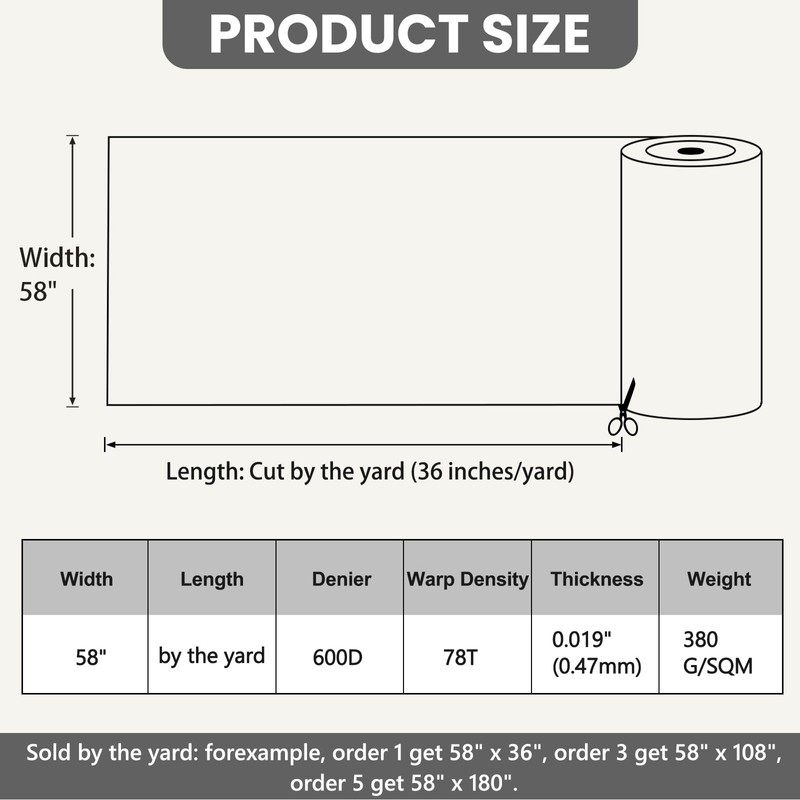 Waterproof Marine Canvas Fabric by The Yard 58" W 600D