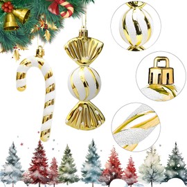 Pack of 12 Glitter Christmas Tree Candy Canes Gold & White Christmas Decoration Christmas Baubles Candy Canes Decoration Christmas Tree Decoration Christmas Tree Decoration