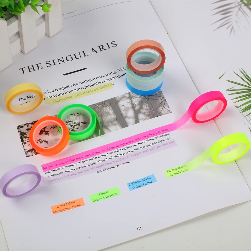 Utron 10 Rolls Colorful Highlighter Tape, 0.31" x 16.5 ft