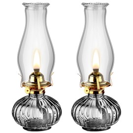 2 Set Chamber Oil Lamp Classic Kerosene Lamp Large Oil Glass Lantern Vintage Hurricane Lamp with Adjustable Fire Wick for Home Indoor Use Chimney Burner, 13 inch Heigh(Grey)