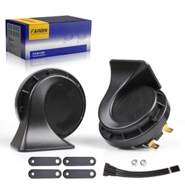 FARBIN Car Horn 12V Compact Motorcycle Horn Super Loud High Low Daul Tone Waterproof Snail Horns for Trucks Trains Cars Pickup Lorries (Black)