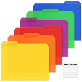 Dunwell Plastic Colored File Folders - (6 Pack), Sturdy 1/3 Tab File Folders Letter Size, Assorted Colored Manila Folders 8.5 x 11, Poly File Folders for Documents, File Folders with Tabs, Labels