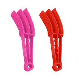 DXNQ 2 PCS Blind Cleaner Duster Tool, Window Venetian Hand-held 3 Arm Dusting Cleaner Brush, Blinds Cleaning Brush Tool for Window Shutters Air Conditioner, Car Accessories (Red+Pink)