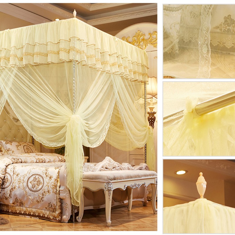 Luxury Princess Three Side Openings Post Bed Curtain Canopy Netting