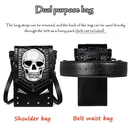 Moonlove Small Crossbody Purse for Girls Boys, Gothic Skull PU Leather Cross Body Little Bag Shoulder Wallet Handbag Carrying Pouch Pocket Belt Waist Bag for Cellphone/Cash/Card Storage Bag