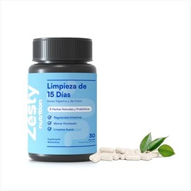 Zesty Nutrition – Fórmula Avanzada de 15 Días – Suplemento Vegano con Psyllium Husk, Cáscara Sagrada, Hoja Sen y Probióticos – Para Hombres y Mujeres – 30 Cápsulas – Hecho en México