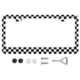 Cool License Plate Frames Checkered License Plate Frame with Screws Metal Black White Checkerboard License Plate Cover Holder 6.3 X 12.3 inch for Car Decoration for Women Men LICEPLAME