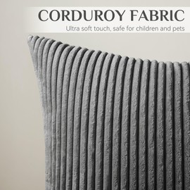 Softalker Cushion Cover 50 x 50 cm Dark Grey Cord Soft and Fluffy Set of 2 Winter Autumn Cushion Covers Sofa Cushion Covers Modern Decoration for Sofa Bed Living Room Bedroom