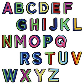 26 Pieces Iron on Letter Patches Sew on Alphabet Patches Fabric Letters Patches Embroidered Patch A-Z Letter for Hats, Jackets, Shirts and Jeans DIY Craft Sewing Projects Cartoon Font Mutilcolor