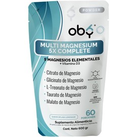 Oby Magnesio Complex 5 en 1 + Vitamina D3 – 600 g en Polvo (Sabor Limón) 60 porciones para 60 días – Fórmula de alta pureza y absorción con 5 tipos de magnesio + Vitamina D3