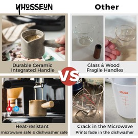 YHOJOY Espresso Measuring Cup, Ceramic Espresso Cup with Handle, Expresso Shots Cups Double Spouts Milk Cup, Espresso Accessories, 3 Oz/ 90 Ml, Brown