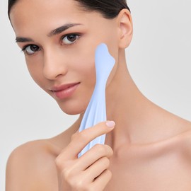 Silikon Gesichtsmassage Roller, Gesichtsroller, Gesichtsmassagegerät, Elegantes und Einfaches Birnenförmiges Face Roller zur Hautstraffung und Muskelentlastung (Blau)
