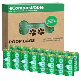 eCompostable Eco-Friendly Poop Bags Compostable Cat Poop Bags - 240 Count (16 Roll) Unscented, Leak-Proof, Compostable Waste Bags for Dogs & Cats, 23x33cm Green