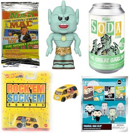 Claws Retro Monster Terror Pop Great Garloo Toy Figure Bundled with Universal 3D Bag Hanger + Mad Magazine Wacky Trading Cards + Throwback Robot Rock Em' Sock Minis 4 Items