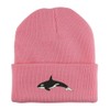 Trendy Apparel Shop Orca Killer Whale Embroidered Made in USA Cuff Folded Acylic Knit Winter Beanie Hat - Light Pink