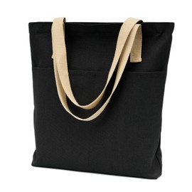 REDSINDA Canvas Aesthetic Tote Bag with Zipper and Pockets Grocery Shopping Bag Small Simple Work Tote Bag for Women Men (Black)