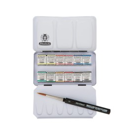 Schmincke - HORADAM AQUARELL compact color box with 12 finest watercolor colors, 1 daVinci brush, 74 012 097, metal box, painting set, finest watercolor colors, 12 x 1/2 pans