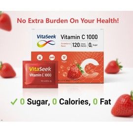 Vitamin C 1000mg Powder Packets Sugar Free Drink Mix Individual Serving Sticks Strawberry Flavors On The Go Immune Support for Adults 120 Count