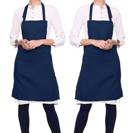 GLUN® Kitchen Cooking Aprons, Solid Blue Color Adjustable Bib, Chef Apron with 2 Pockets, Long Ties, Long Blue Neck Strap for Men & Women Unisex Aprons Pack of 2