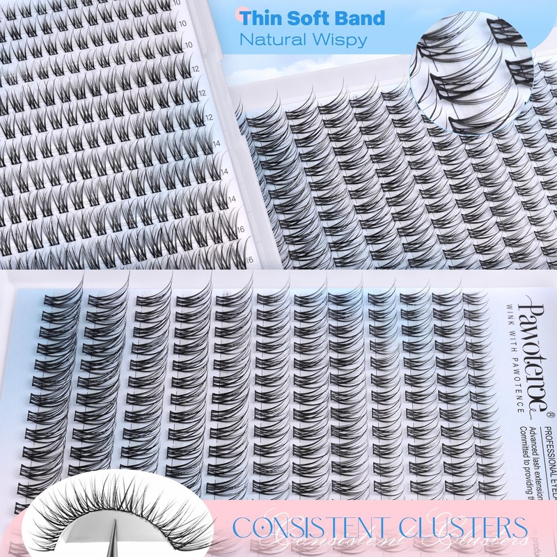 Pawotence Lash Clusters Kit Wispy Lash Extension Kit Natural 180pcs