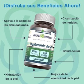 Acido Hialuronico 100mg Amazing Nutrition 120 Capsulas Sabor Sin Sabor