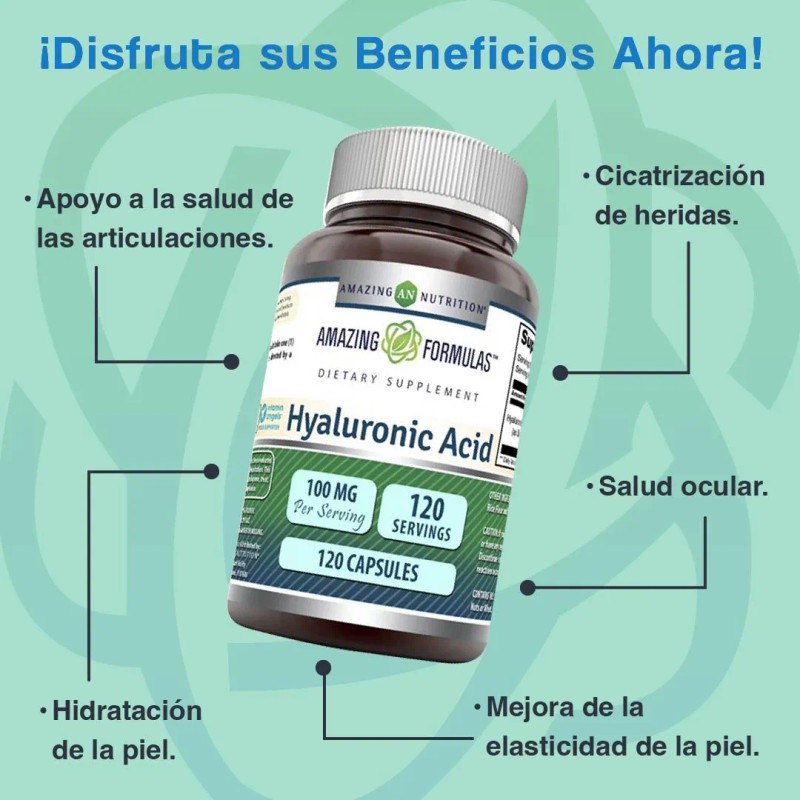 Acido Hialuronico 100mg Amazing Nutrition 120 Capsulas Sabor Sin Sabor