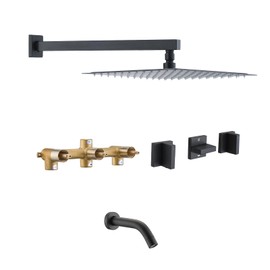 PROOX 3 Handle Shower Faucet Set with Tub Spout, 12" Rainfall Shower Head with Shower Trim Kit and Rough-in Valve, Matte Black Bathtub Shower Faucets, Wall Mounted Bathroom Rain Shower System