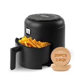 MIRASTON 2.8QT Digital Air Fryer, Space-Saving Mini Personal Air Fryers, Nonstick Basket for Dishwasher-Safe, Fast Cooking for Breakfast with 20Pcs Air Fryer Liner