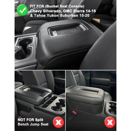 KBH Center Console Armrest Cover for Chevy Silverado & GMC Sierra 1500 2500 3500 2014-2018, Tahoe Suburban Yukon 2015-2020, Bucket Seat Console, Vinyl Leather, Black-Double Stitch