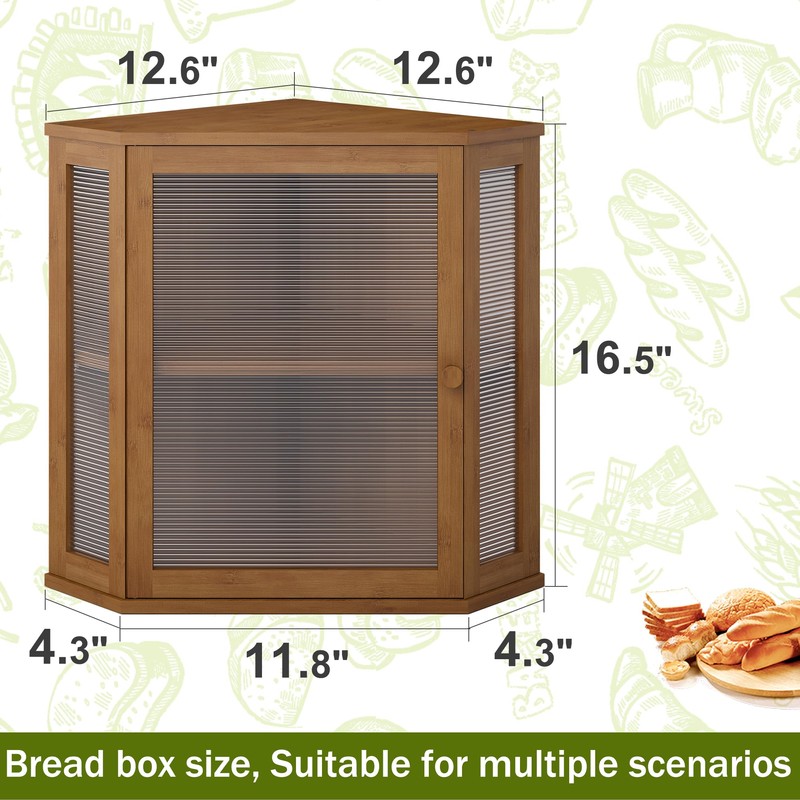 BMOSU Corner Bread Box for Kitchen Countertop Double Layer Bamboo