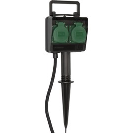Brennenstuhl Garden Socket / Outdoor Socket 2-Way with Ground Spike (Weatherproof Plastic, Socket for Outdoor Use with Waterproof Housing, 1.4 m Cable) Black.
