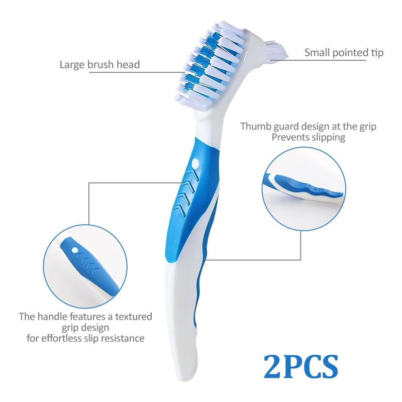 Denture Brushes Set of 2 with Double Bristle Head, Denture