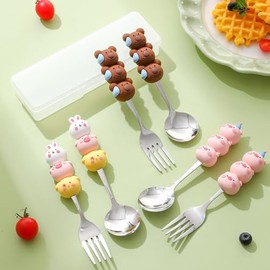(8 Piezas) 5,9 En Silicona Decorativa De Acero Inoxidable Cuchara Tenedor Vajilla Animales Dibujos Animados Comer Postre Café Té Fruta Conjunto...    