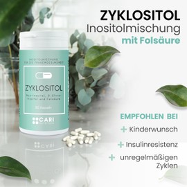 ZYKLOSITOL | Kapseln Inositolmischung im optimalen Verhältnis | Myo-Inositol und D-Chiro-Inositol mit Folsäure | PCOS, Kinderwunsch, Insulinresistenz, Zyklus, Hirsutismus | vegan & made in Germany