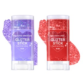 Body Glitter Stick,Mardi Gras Accessories,Sparkling Face Hair Glitter,Mermaid Sequins Chunky Glitter Face Paint,Singer Concert Outfit Festival Rave Accessories for Women and Kids (#6+8)