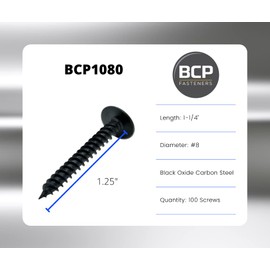 BCP Fasteners #8 x 1-1/4", 100 Qty Black Wood Screws - Phillips Modified Truss Head Wood Screw, Black Phosphate Coated Carbon Steel, Perfect for Wood-to-Wood & Thin Metal Fastening Projects BCP1080