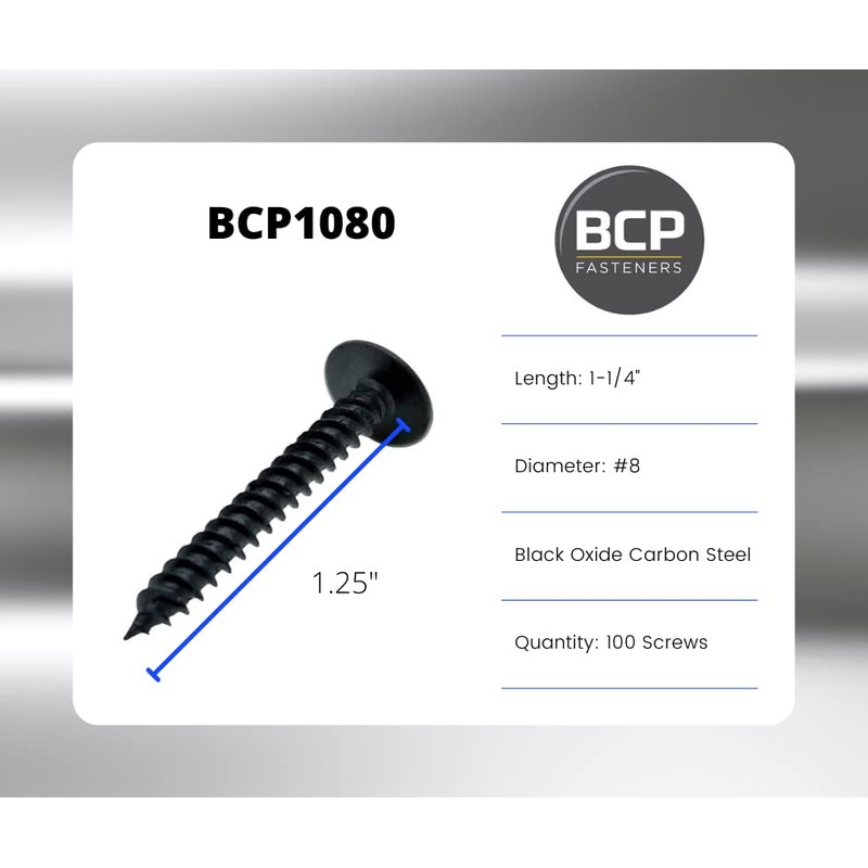 BCP Fasteners #8 x 1-1/4", 100 Qty Black Wood Screws