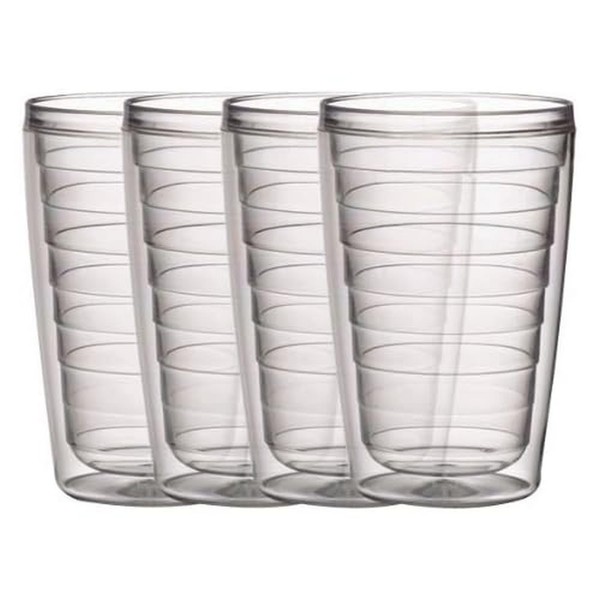 Boston Warehouse Insulated Plastic Tumblers, 16-Ounce, Set of 4, Clear Collection