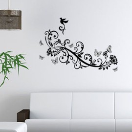 WALPLUS Animal Butterflies Birds Wall Stickers for Kids Rooms - Nursery Decor, Peel and Stick Wall Decals, Removable Vinyl Art for Bedroom, Playroom, Classroom (30x60cm, Black)