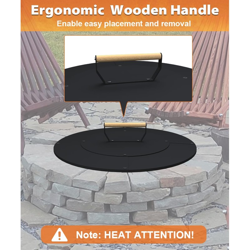 Ardier 22" Wooden-handle Fire Pit Lid for Pits up to