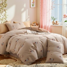Tospass Cotton Bed Linen Set 135 x 200 cm Khaki Colourful Dachshund Girls Reversible Bed Linen Dachshund Teen Children's Duvet Cover Dog Pattern Duvet Cover with Zip and Pillowcase 80 x 80 cm