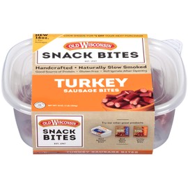 Old Wisconsin Turkey Sausage Snack Bites, Naturally Smoked, Ready to Eat, High Protein, Low Carb, Keto, Gluten Free, 16 Ounce Resealable Tub