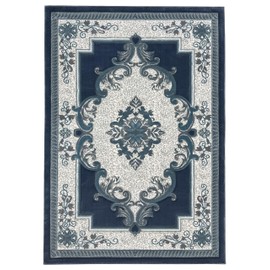 3x5 Rug Boho Glamour Thick Plush Oriental Area Rug Traditional Carpet Floral Medallion Rugs for Living Room and Bedroom Floor Aqua Blue